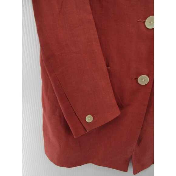 VINTAGE Laura Ashley Blazer 6 Terracotta Linen Jacket Equestrian 90s * - Picture 4 of 16